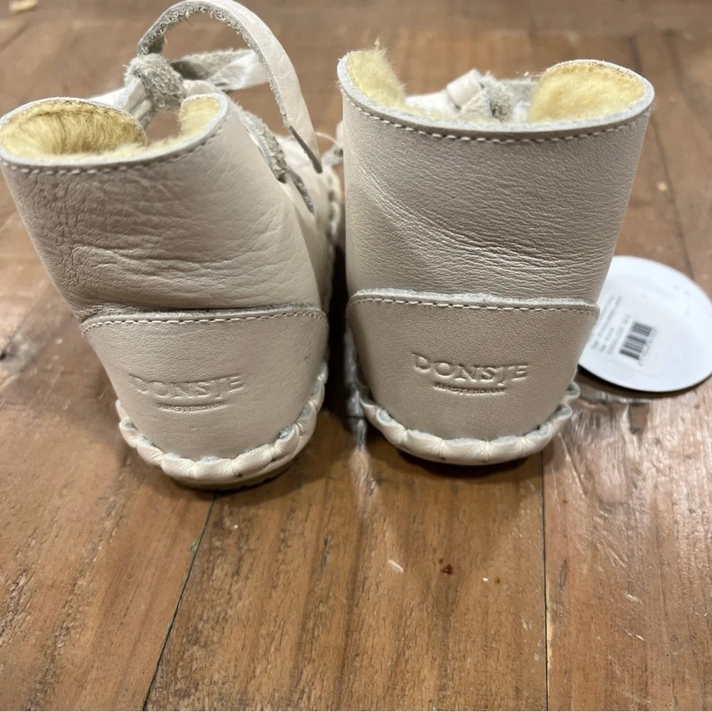 Donsje Amsterdam Pina Leather Boots 18-24 Months Metallic Off White Faux Fur